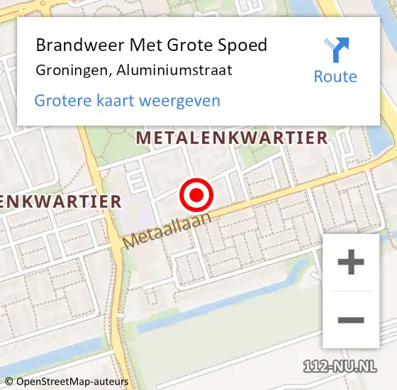 Locatie op kaart van de 112 melding: Brandweer Met Grote Spoed Naar Groningen, Aluminiumstraat op 28 februari 2014 13:23