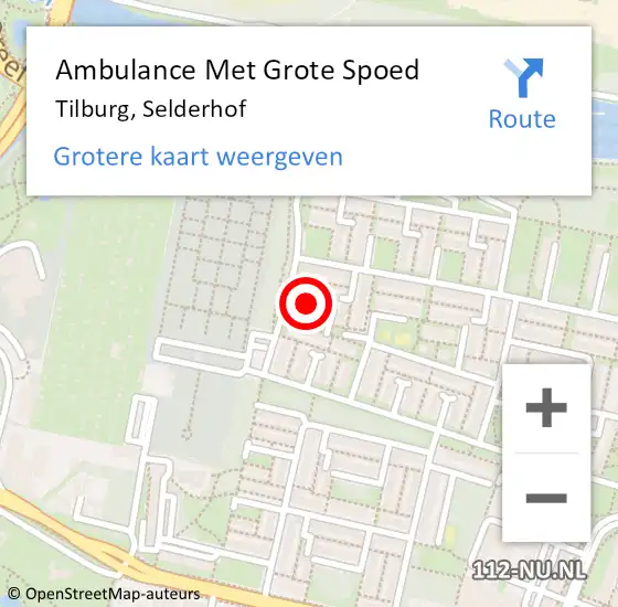 Locatie op kaart van de 112 melding: Ambulance Met Grote Spoed Naar Tilburg, Selderhof op 22 juni 2018 17:33