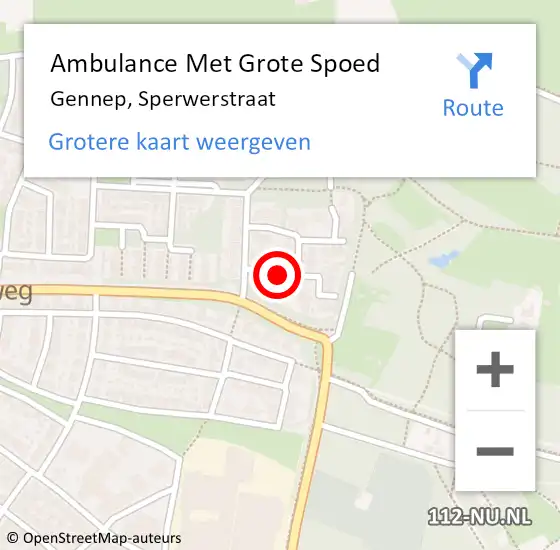 Locatie op kaart van de 112 melding: Ambulance Met Grote Spoed Naar Gennep, Sperwerstraat op 22 juni 2018 18:15