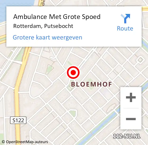 Locatie op kaart van de 112 melding: Ambulance Met Grote Spoed Naar Rotterdam, Putsebocht op 22 juni 2018 19:13