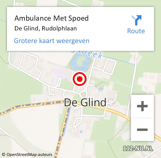 Locatie op kaart van de 112 melding: Ambulance Met Spoed Naar De Glind, Rudolphlaan op 22 juni 2018 19:33