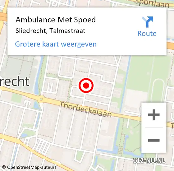 Locatie op kaart van de 112 melding: Ambulance Met Spoed Naar Sliedrecht, Talmastraat op 22 juni 2018 21:18