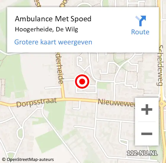 Locatie op kaart van de 112 melding: Ambulance Met Spoed Naar Hoogerheide, De Wilg op 22 juni 2018 21:55
