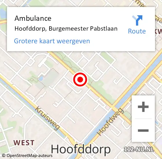 Locatie op kaart van de 112 melding: Ambulance Hoofddorp, Burgemeester Pabstlaan op 22 juni 2018 22:01
