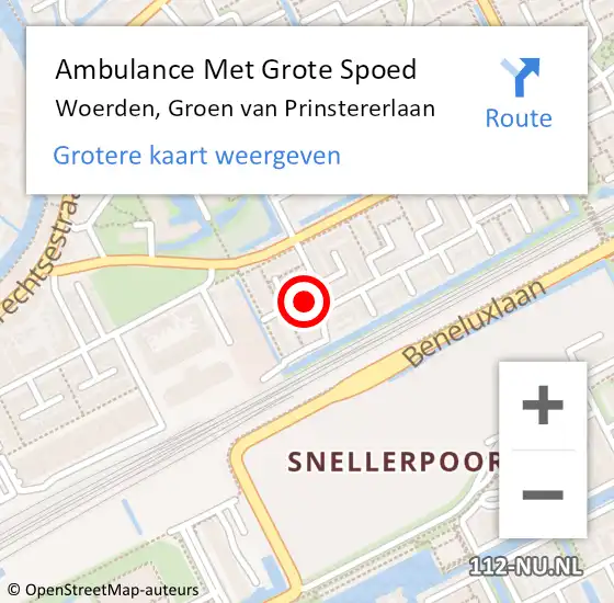 Locatie op kaart van de 112 melding: Ambulance Met Grote Spoed Naar Woerden, Groen van Prinstererlaan op 22 juni 2018 23:11