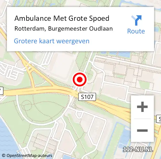 Locatie op kaart van de 112 melding: Ambulance Met Grote Spoed Naar Rotterdam, Burgemeester Oudlaan op 22 juni 2018 23:58
