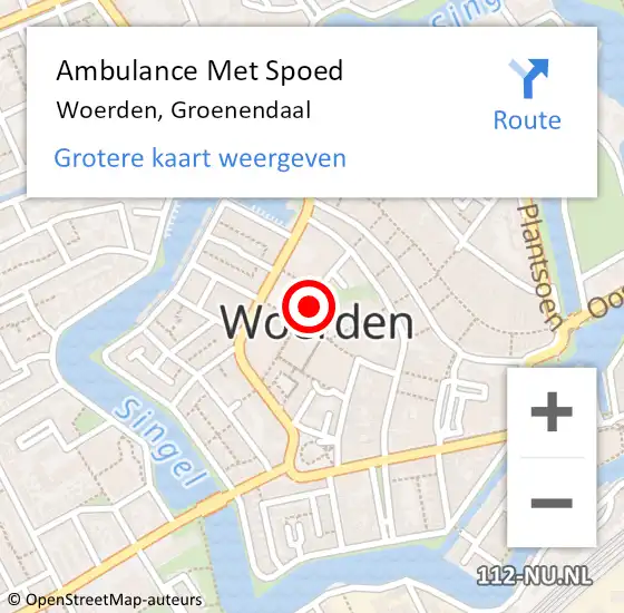 Locatie op kaart van de 112 melding: Ambulance Met Spoed Naar Woerden, Groenendaal op 23 juni 2018 01:08