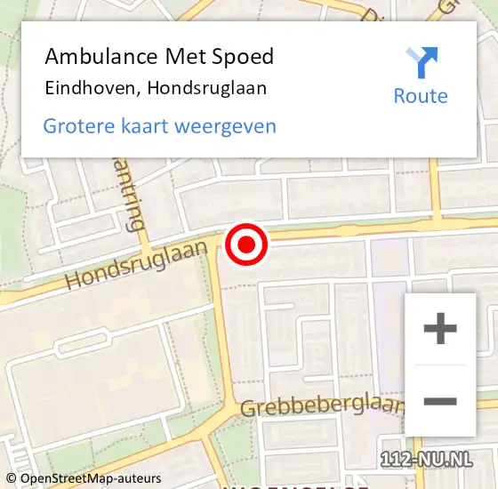 Locatie op kaart van de 112 melding: Ambulance Met Spoed Naar Eindhoven, Hondsruglaan op 23 juni 2018 01:31