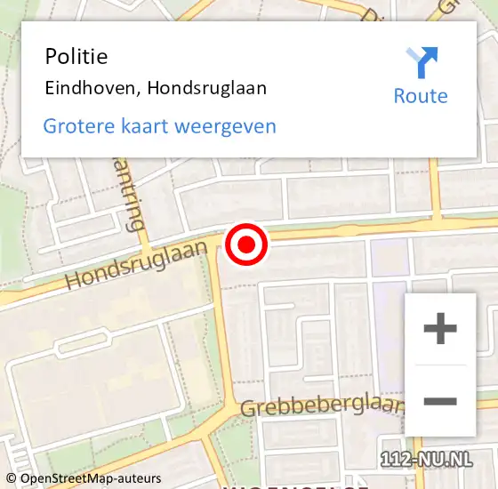 Locatie op kaart van de 112 melding: Politie Eindhoven, Hondsruglaan op 23 juni 2018 01:34