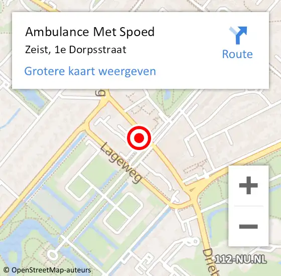Locatie op kaart van de 112 melding: Ambulance Met Spoed Naar Zeist, 1e Dorpsstraat op 23 juni 2018 02:35