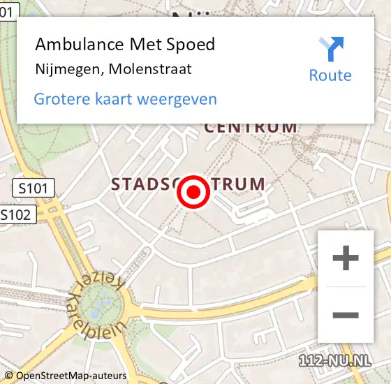 Locatie op kaart van de 112 melding: Ambulance Met Spoed Naar Nijmegen, Molenstraat op 23 juni 2018 05:00