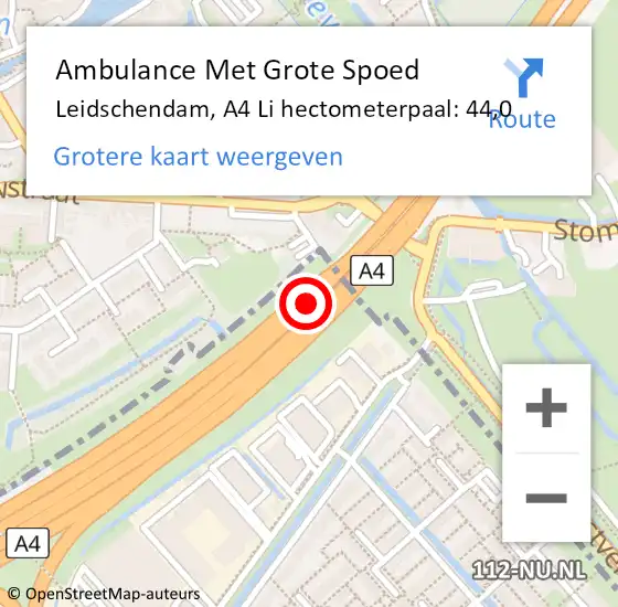 Locatie op kaart van de 112 melding: Ambulance Met Grote Spoed Naar Leidschendam, A4 Li hectometerpaal: 43,8 op 23 juni 2018 06:15