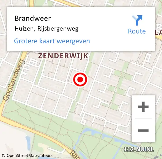 Locatie op kaart van de 112 melding: Brandweer Huizen, Rijsbergenweg op 23 juni 2018 08:29