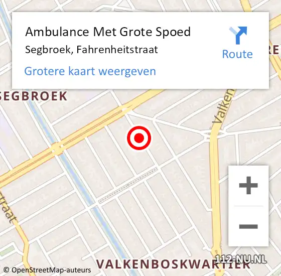 Locatie op kaart van de 112 melding: Ambulance Met Grote Spoed Naar Segbroek, Fahrenheitstraat op 23 juni 2018 10:47