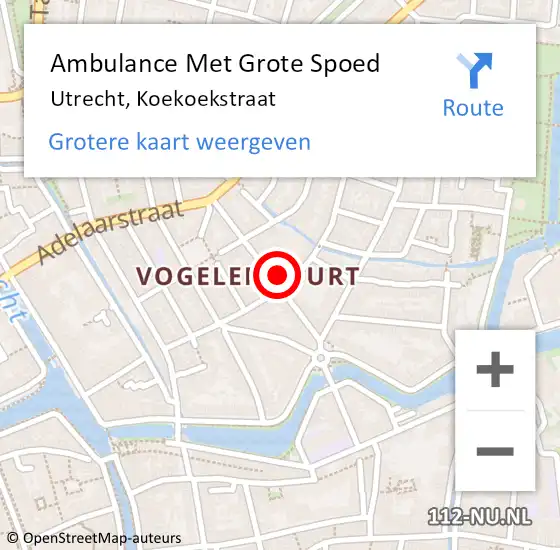 Locatie op kaart van de 112 melding: Ambulance Met Grote Spoed Naar Utrecht, Koekoekstraat op 23 juni 2018 10:49
