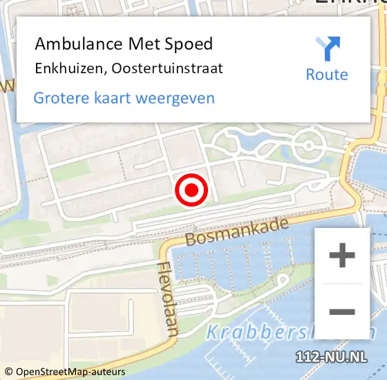 Locatie op kaart van de 112 melding: Ambulance Met Spoed Naar Enkhuizen, Oostertuinstraat op 23 juni 2018 11:07