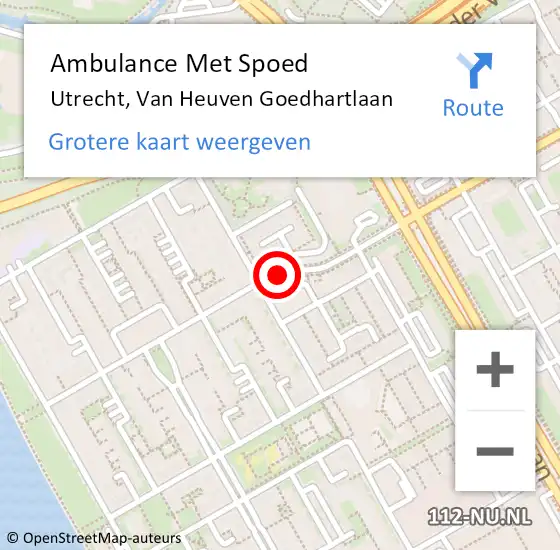 Locatie op kaart van de 112 melding: Ambulance Met Spoed Naar Utrecht, Van Heuven Goedhartlaan op 23 juni 2018 12:44