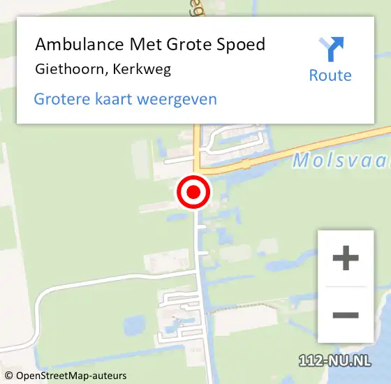 Locatie op kaart van de 112 melding: Ambulance Met Grote Spoed Naar Giethoorn, Kerkweg op 23 juni 2018 13:28