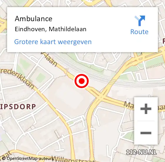 Locatie op kaart van de 112 melding: Ambulance Eindhoven, Mathildelaan op 23 juni 2018 14:03