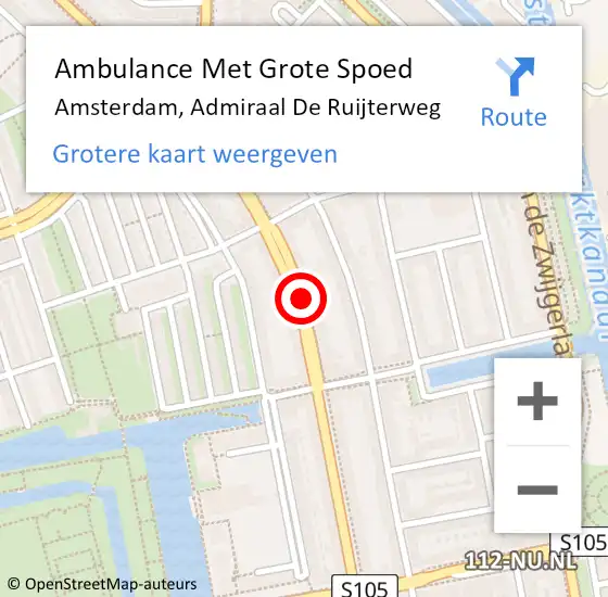 Locatie op kaart van de 112 melding: Ambulance Met Grote Spoed Naar Amsterdam, Admiraal de Ruijterweg op 23 juni 2018 14:13