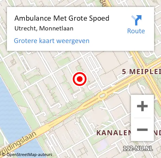 Locatie op kaart van de 112 melding: Ambulance Met Grote Spoed Naar Utrecht, Monnetlaan op 23 juni 2018 15:40