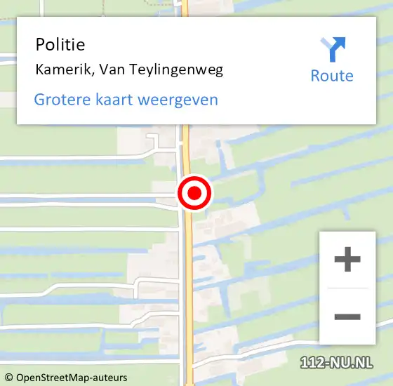 Locatie op kaart van de 112 melding: Politie Kamerik, Van Teylingenweg op 23 juni 2018 15:57