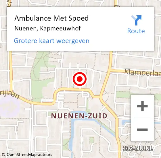 Locatie op kaart van de 112 melding: Ambulance Met Spoed Naar Nuenen, Kapmeeuwhof op 23 juni 2018 18:01