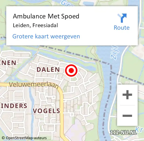 Locatie op kaart van de 112 melding: Ambulance Met Spoed Naar Leiden, Freesiadal op 23 juni 2018 18:02