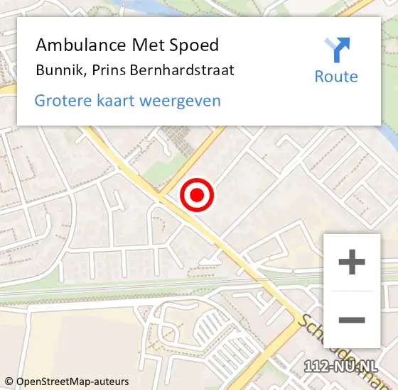 Locatie op kaart van de 112 melding: Ambulance Met Spoed Naar Bunnik, Prins Bernhardstraat op 23 juni 2018 19:33