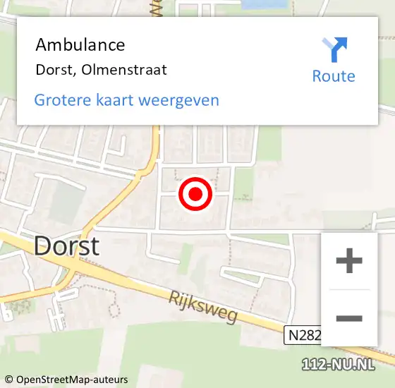 Locatie op kaart van de 112 melding: Ambulance Dorst, Olmenstraat op 23 juni 2018 20:05