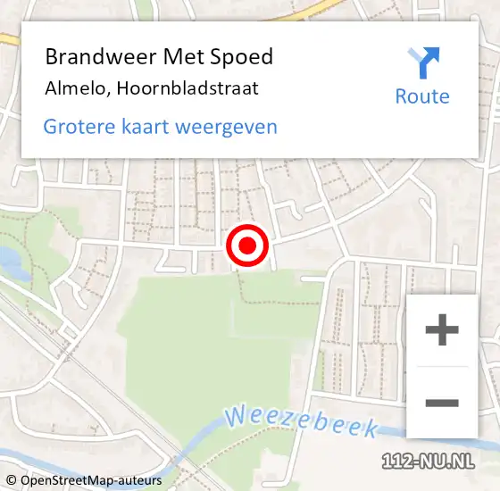 Locatie op kaart van de 112 melding: Brandweer Met Spoed Naar Almelo, Hoornbladstraat op 23 juni 2018 21:11