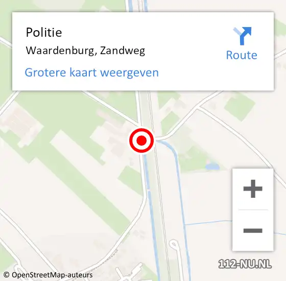 Locatie op kaart van de 112 melding: Politie Waardenburg, Zandweg op 23 juni 2018 21:36