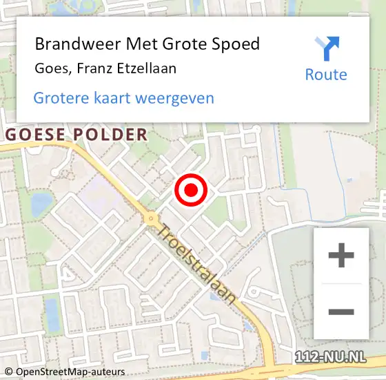 Locatie op kaart van de 112 melding: Brandweer Met Grote Spoed Naar Goes, Franz Etzellaan op 28 februari 2014 15:16