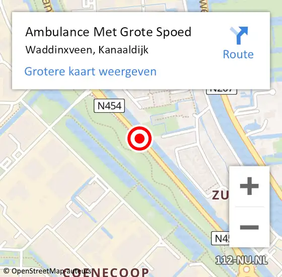 Locatie op kaart van de 112 melding: Ambulance Met Grote Spoed Naar Waddinxveen, Kanaaldijk op 24 juni 2018 00:53