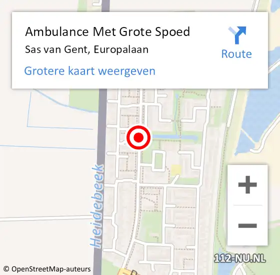 Locatie op kaart van de 112 melding: Ambulance Met Grote Spoed Naar Sas van Gent, Europalaan op 24 juni 2018 07:10