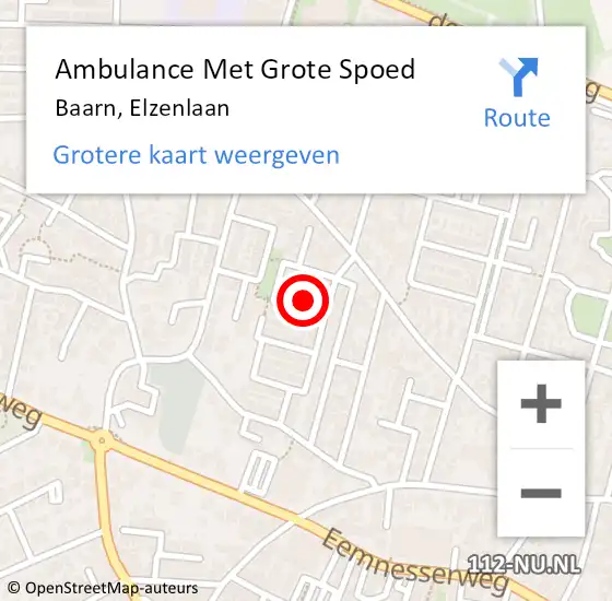 Locatie op kaart van de 112 melding: Ambulance Met Grote Spoed Naar Baarn, Elzenlaan op 24 juni 2018 09:32