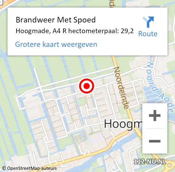 Locatie op kaart van de 112 melding: Brandweer Met Spoed Naar Hoogmade, A4 R hectometerpaal: 29,2 op 24 juni 2018 10:38