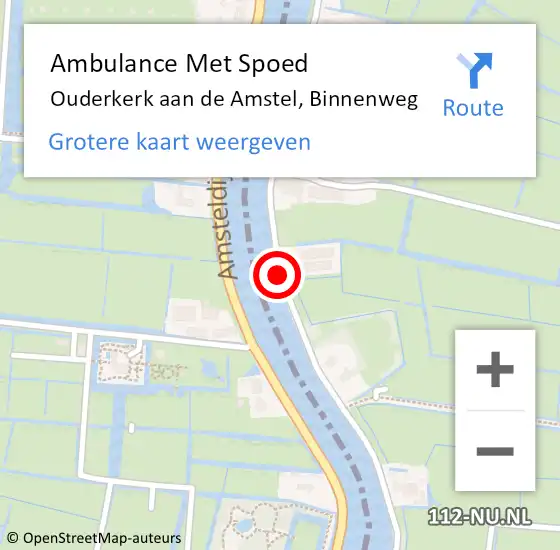 Locatie op kaart van de 112 melding: Ambulance Met Spoed Naar Ouderkerk aan de Amstel, Binnenweg op 24 juni 2018 11:46