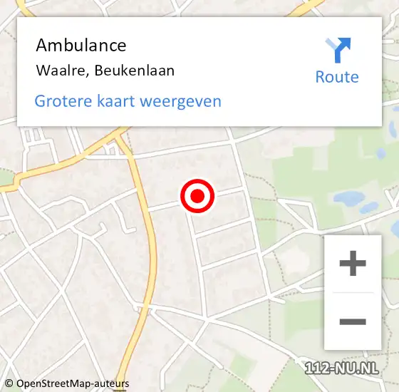 Locatie op kaart van de 112 melding: Ambulance Waalre, Beukenlaan op 24 juni 2018 11:56