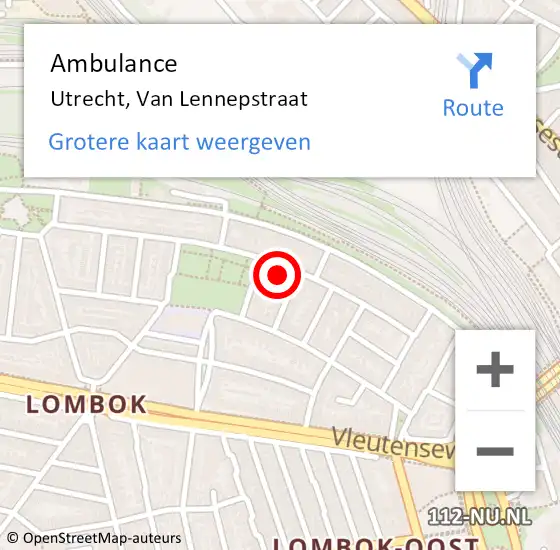 Locatie op kaart van de 112 melding: Ambulance Utrecht, Van Lennepstraat op 24 juni 2018 12:37