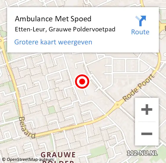 Locatie op kaart van de 112 melding: Ambulance Met Spoed Naar Etten-Leur, Grauwe Poldervoetpad op 24 juni 2018 14:13