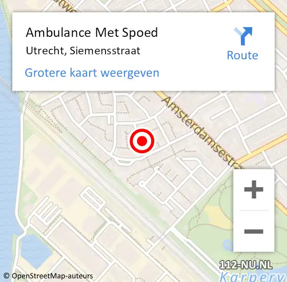 Locatie op kaart van de 112 melding: Ambulance Met Spoed Naar Utrecht, Siemensstraat op 24 juni 2018 14:19