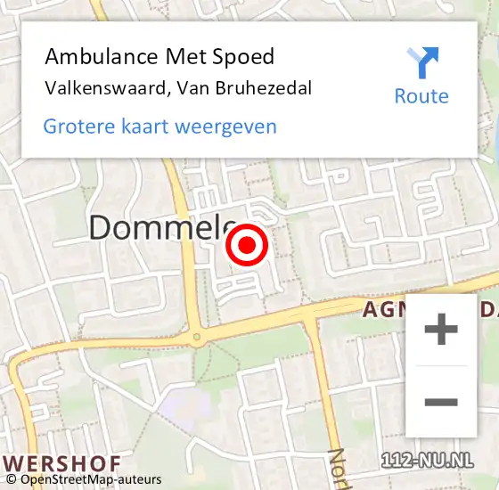 Locatie op kaart van de 112 melding: Ambulance Met Spoed Naar Valkenswaard, Van Bruhezedal op 24 juni 2018 15:40