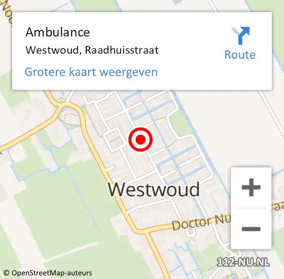 Locatie op kaart van de 112 melding: Ambulance Westwoud, Raadhuisstraat op 24 juni 2018 16:08