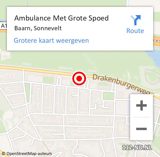 Locatie op kaart van de 112 melding: Ambulance Met Grote Spoed Naar Baarn, Sonnevelt op 24 juni 2018 18:04