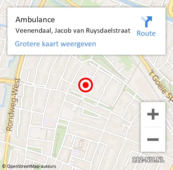 Locatie op kaart van de 112 melding: Ambulance Veenendaal, Jacob van Ruysdaelstraat op 24 juni 2018 18:16