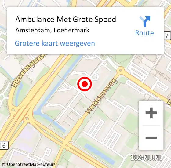 Locatie op kaart van de 112 melding: Ambulance Met Grote Spoed Naar Amsterdam, Loenermark op 24 juni 2018 18:38