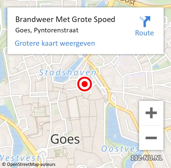 Locatie op kaart van de 112 melding: Brandweer Met Grote Spoed Naar Goes, Pyntorenstraat op 24 juni 2018 18:54