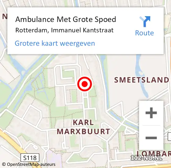 Locatie op kaart van de 112 melding: Ambulance Met Grote Spoed Naar Rotterdam, Immanuel Kantstraat op 24 juni 2018 19:22