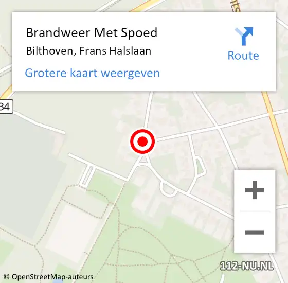 Locatie op kaart van de 112 melding: Brandweer Met Spoed Naar Bilthoven, Frans Halslaan op 24 juni 2018 19:59